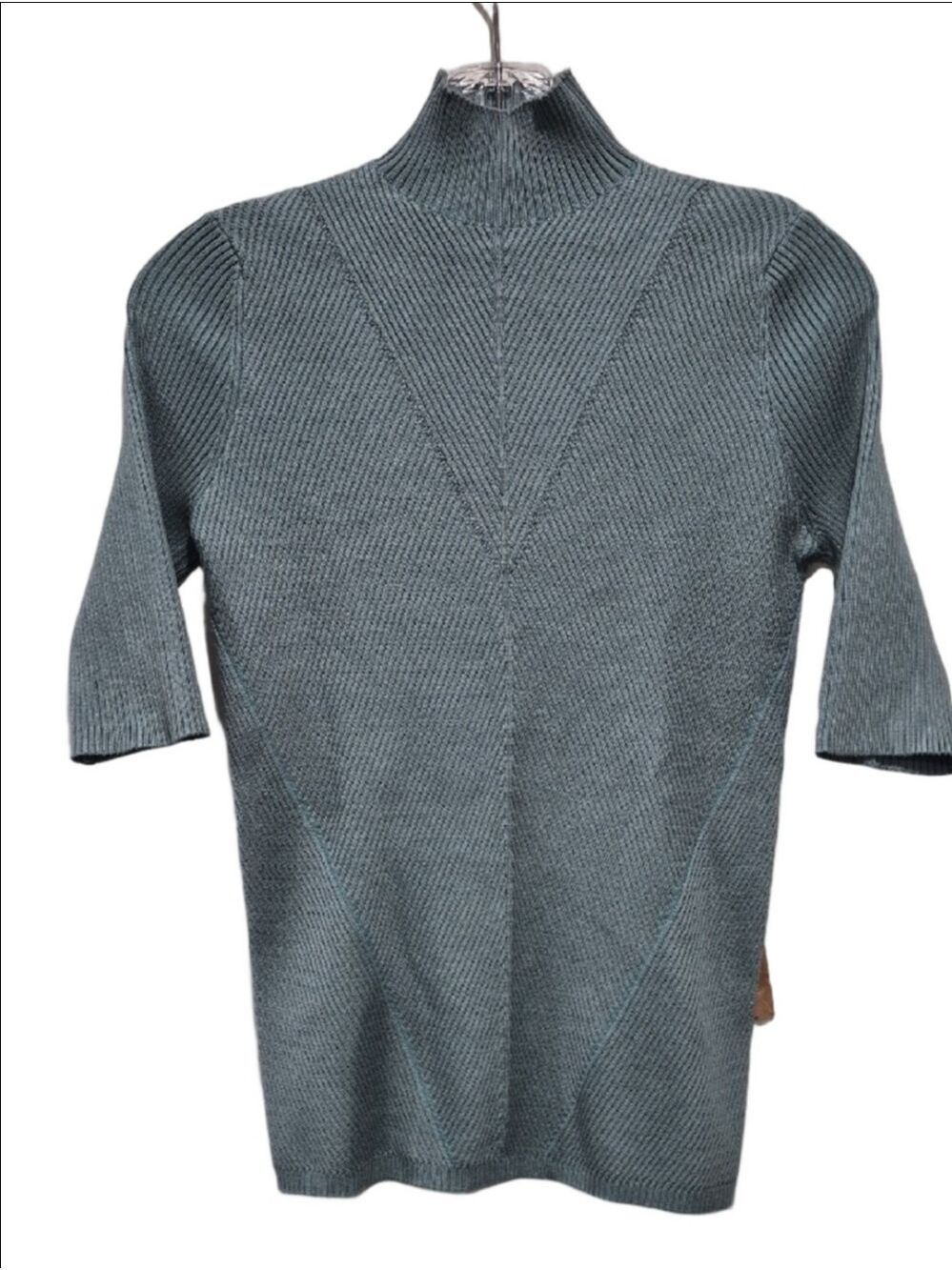 Le Chateau Dusty Teal Chevron Ribbed Mock Neck Knit Sweater Dress PS - Picture 2 of 6